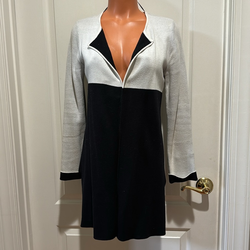ALFANI Color Block Open Cardigan Black White PS SP Petite Small EUC $80